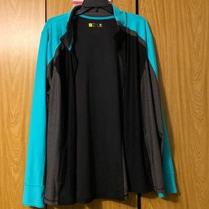 Xersion zip up fleece 3x black gray and teal colored. Like new.
